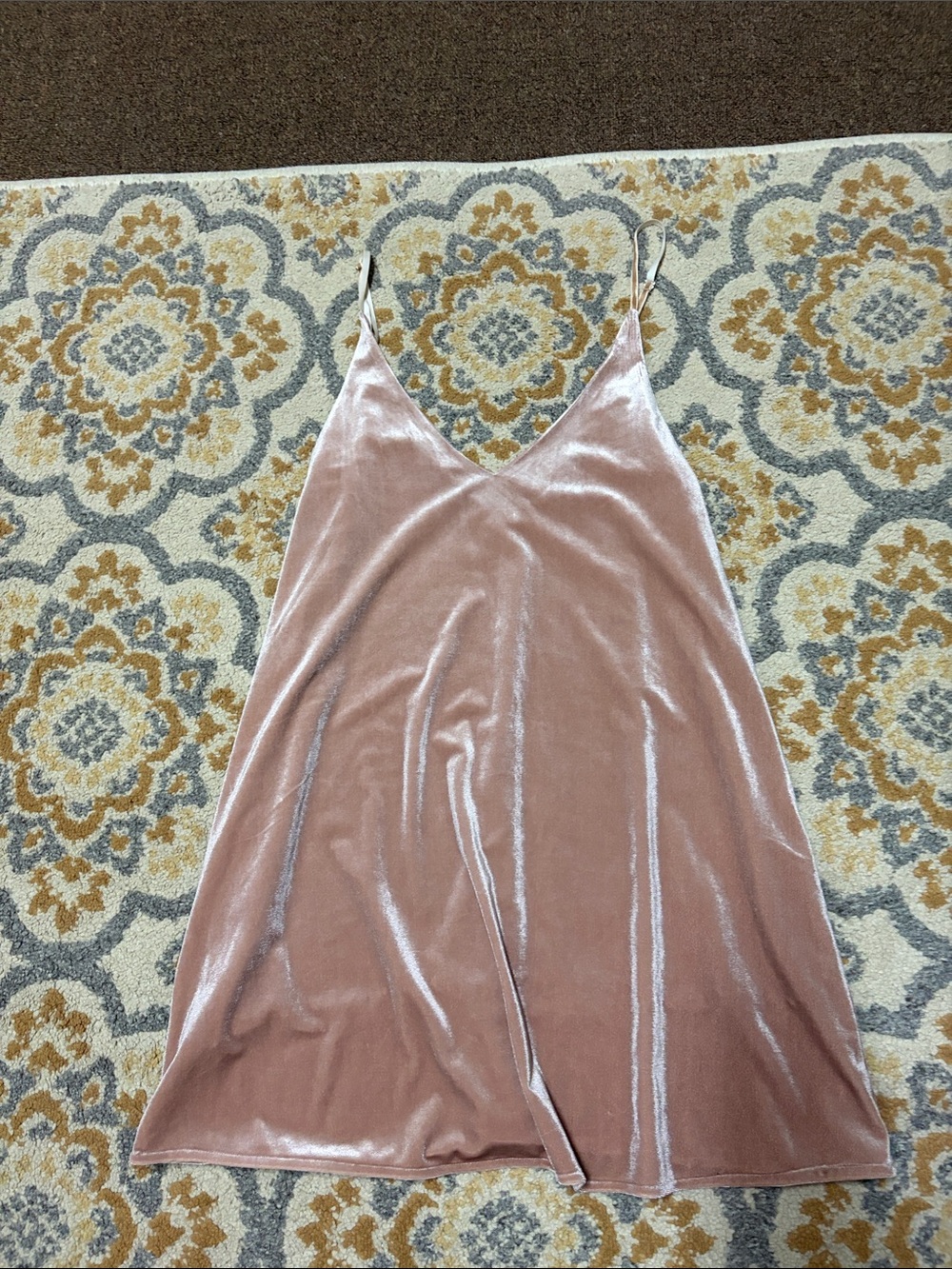 Brunette the Label pink velvet mini slip dress